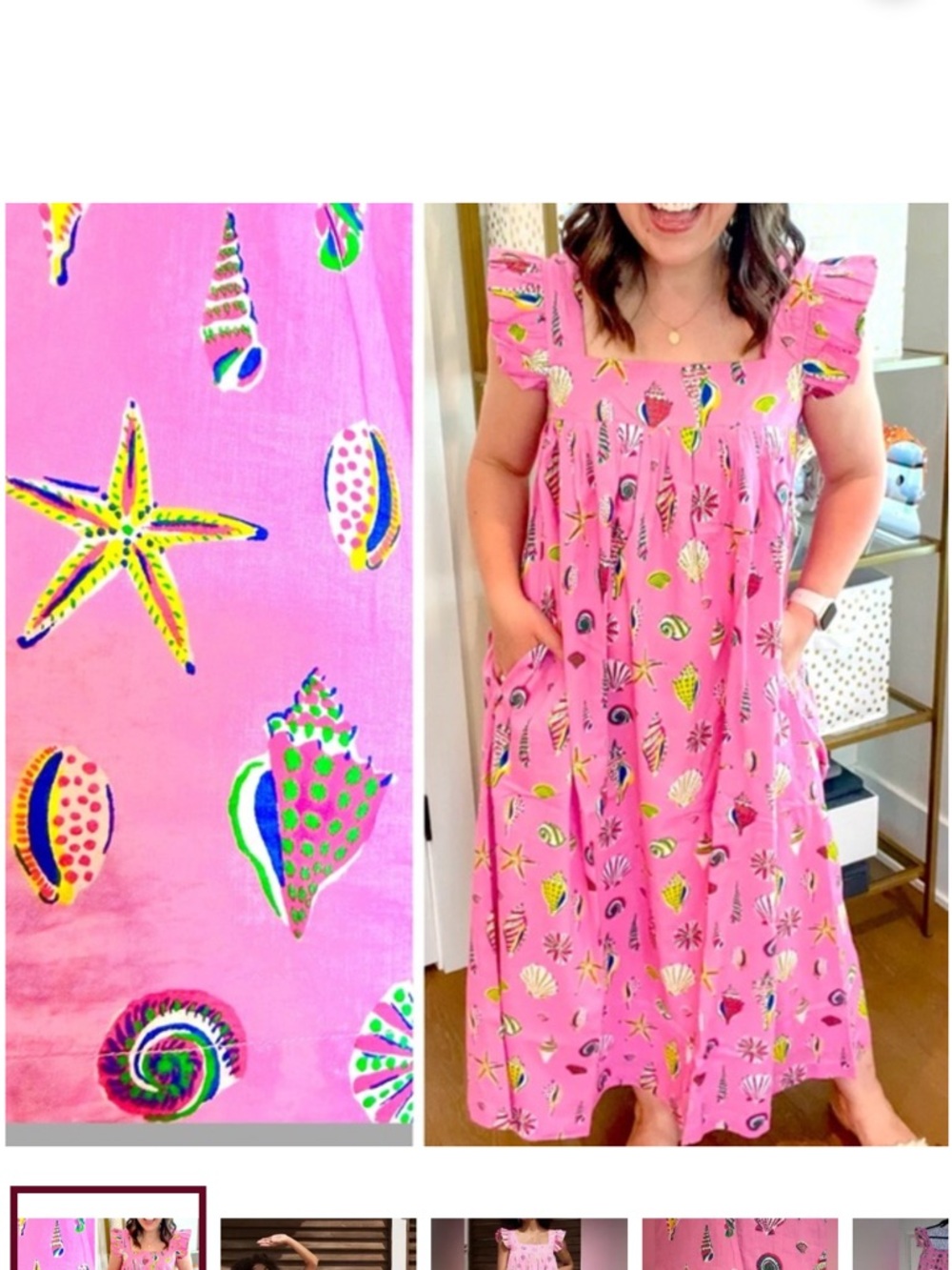 NWT PRINTFRESH Organic Cotton Beachcomber - Shoreline Dress | Neon Bubblegum - Picture 2 of 5